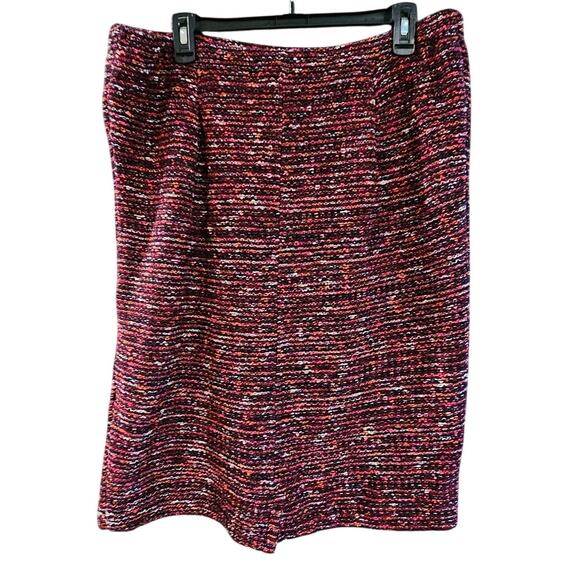 J. Jill Red Multi Tweed Knit Knee Length Office Pencil Skirt Large Quiet Luxury - Picture 2 of 7